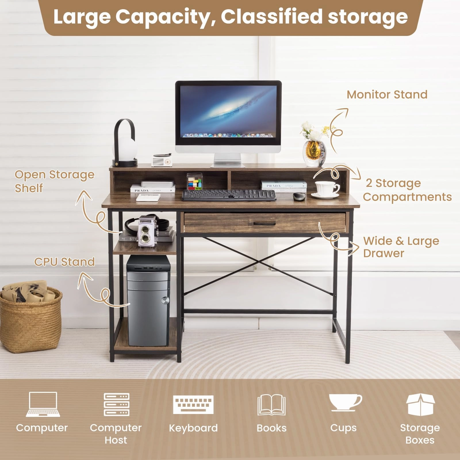 Giantex Computer Desk with Monitor Shelf