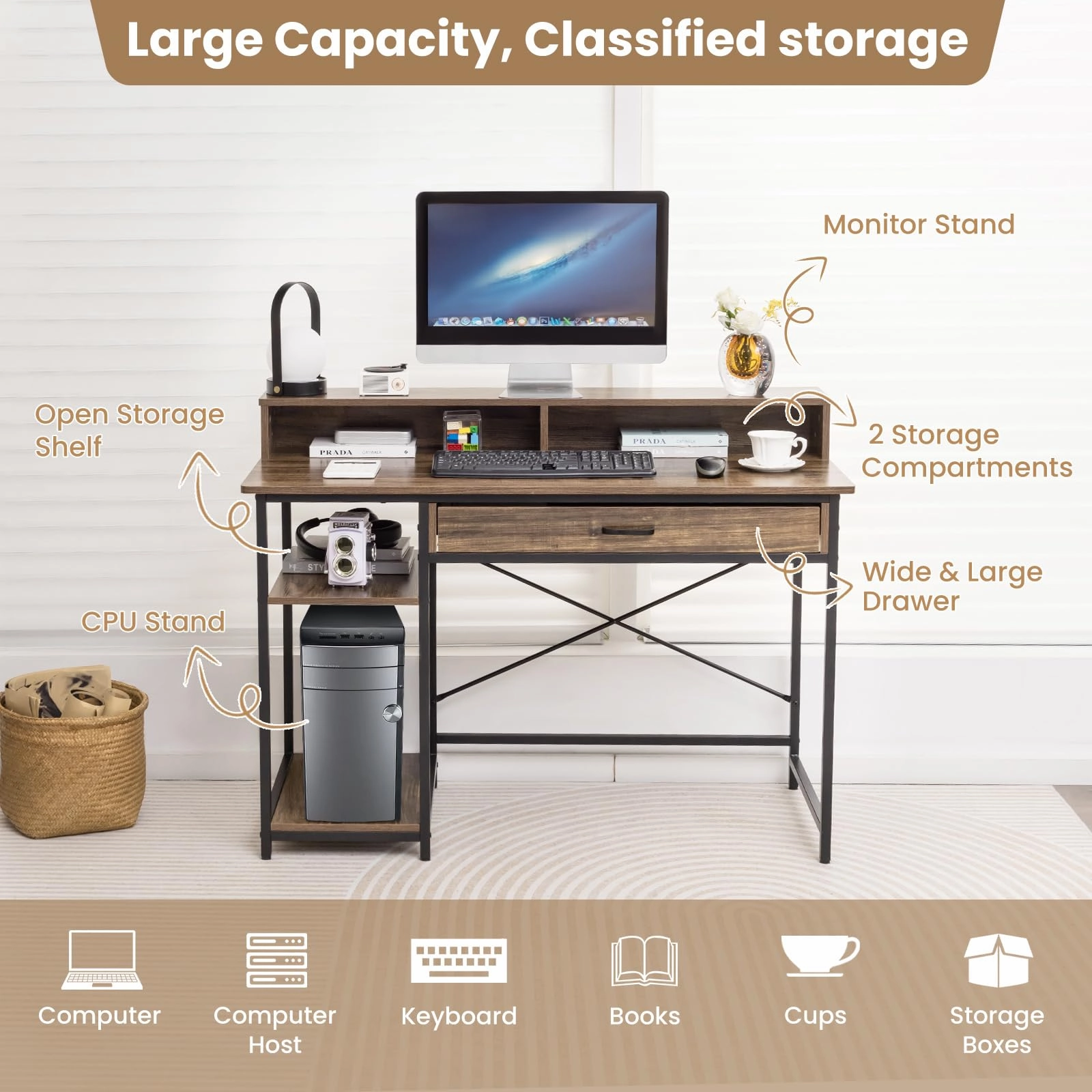 Giantex Computer Desk with Monitor Shelf