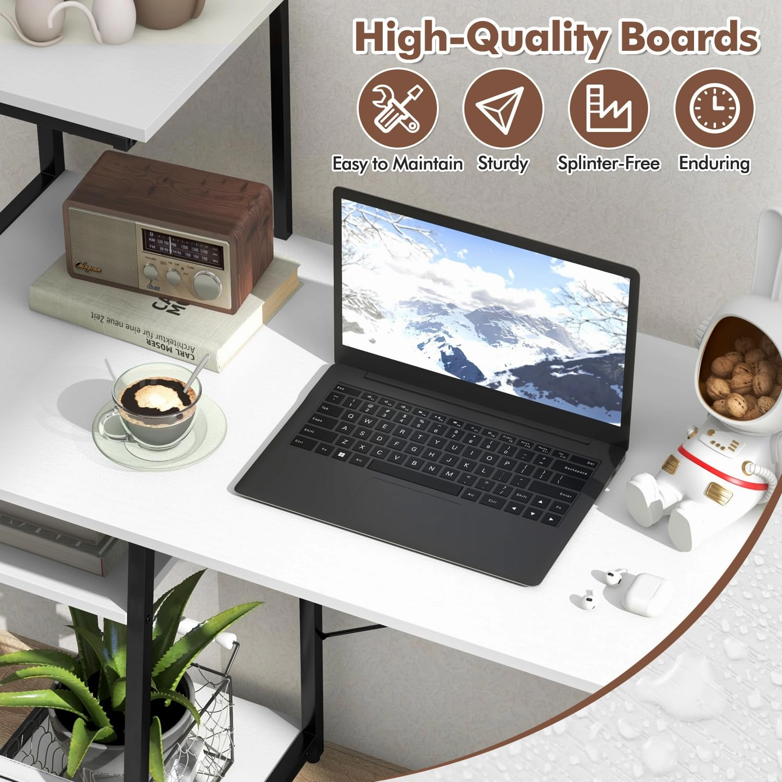 Giantex Computer Desk with Shelves, 47.5 Home Office Desk with Bookshelf, Host Stand