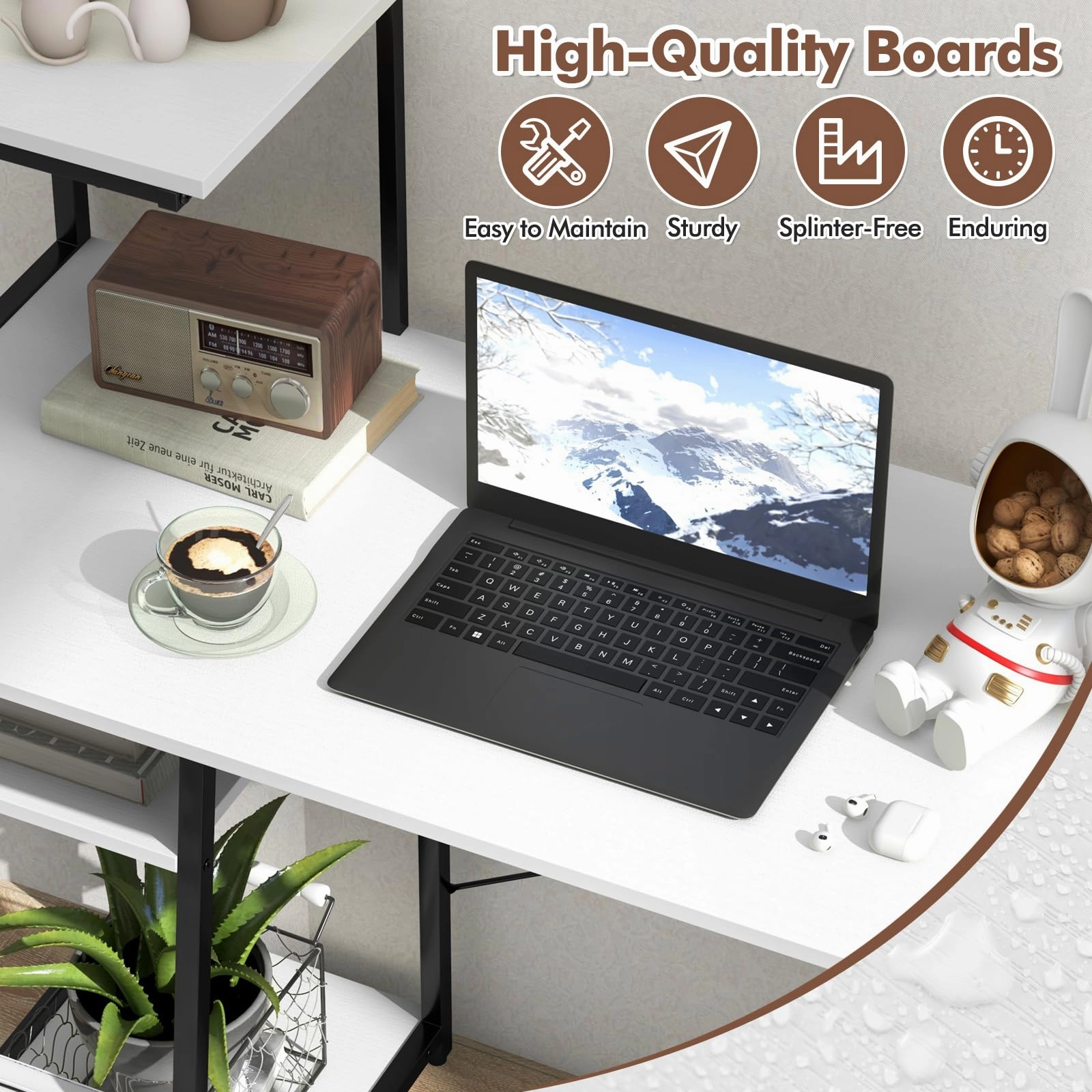 Giantex Computer Desk with Shelves, 47.5 Home Office Desk with Bookshelf, Host Stand