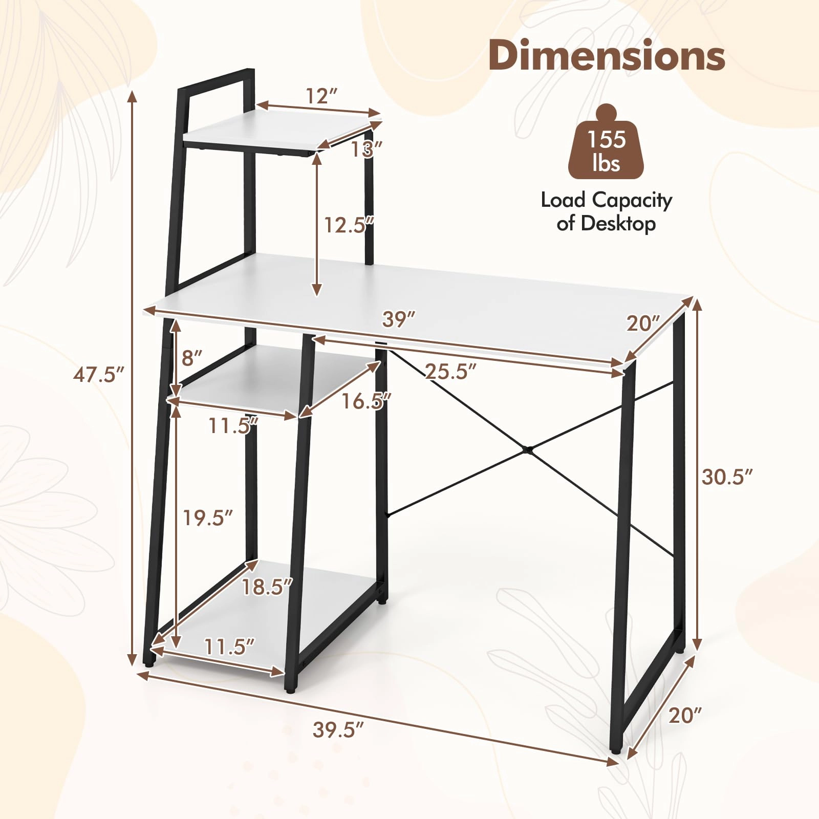 Giantex Computer Desk with Shelves, 47.5 Home Office Desk with Bookshelf, Host Stand