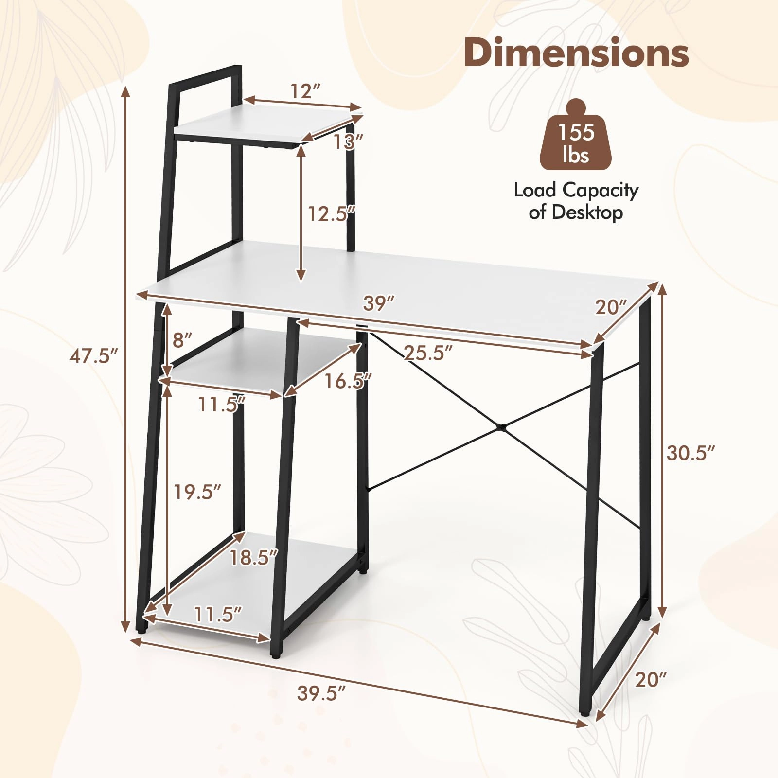 Giantex Computer Desk with Shelves, 47.5 Home Office Desk with Bookshelf, Host Stand