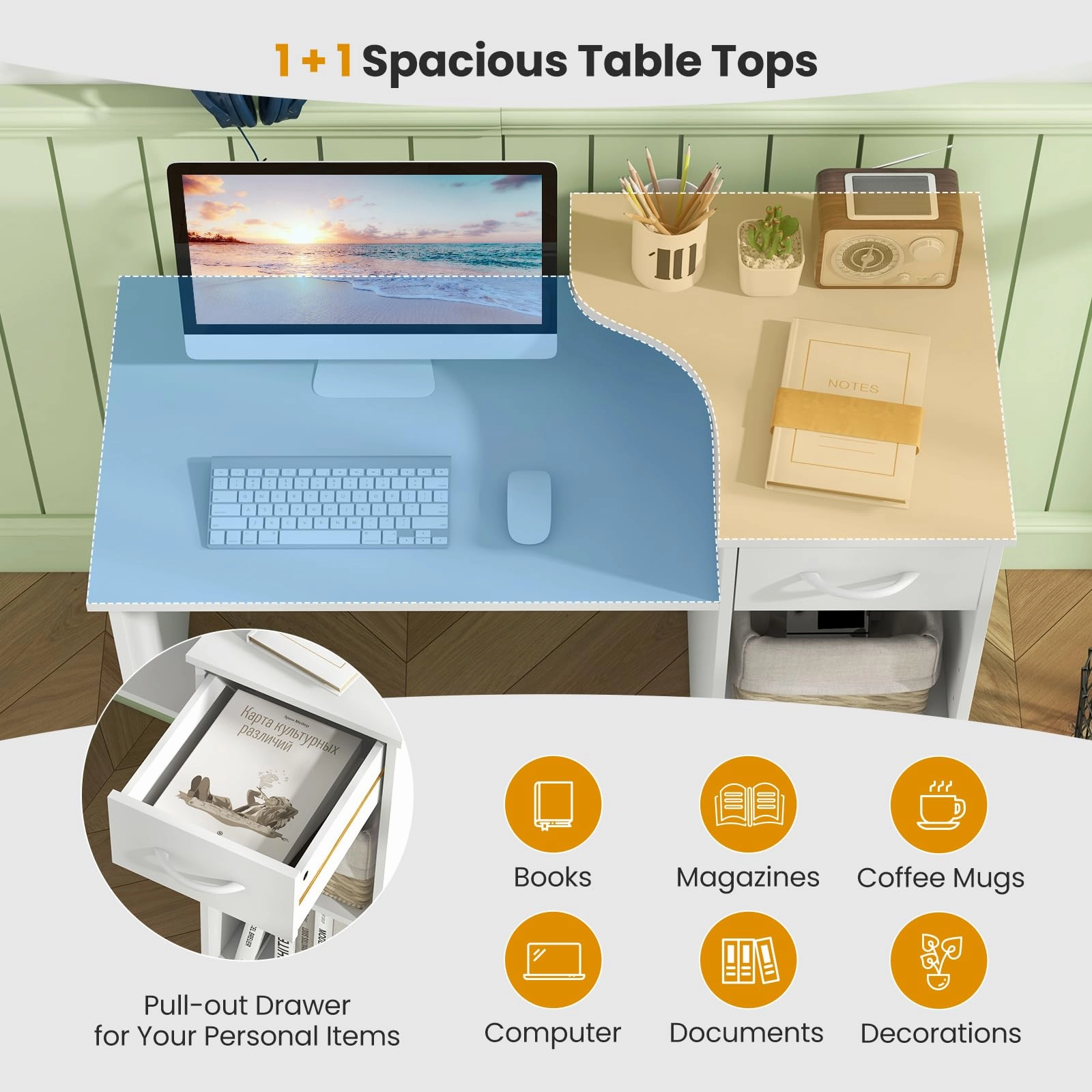 Giantex Computer Desk with Storage, Modern PC Laptop Table with 5-Position Adjustable Shelf