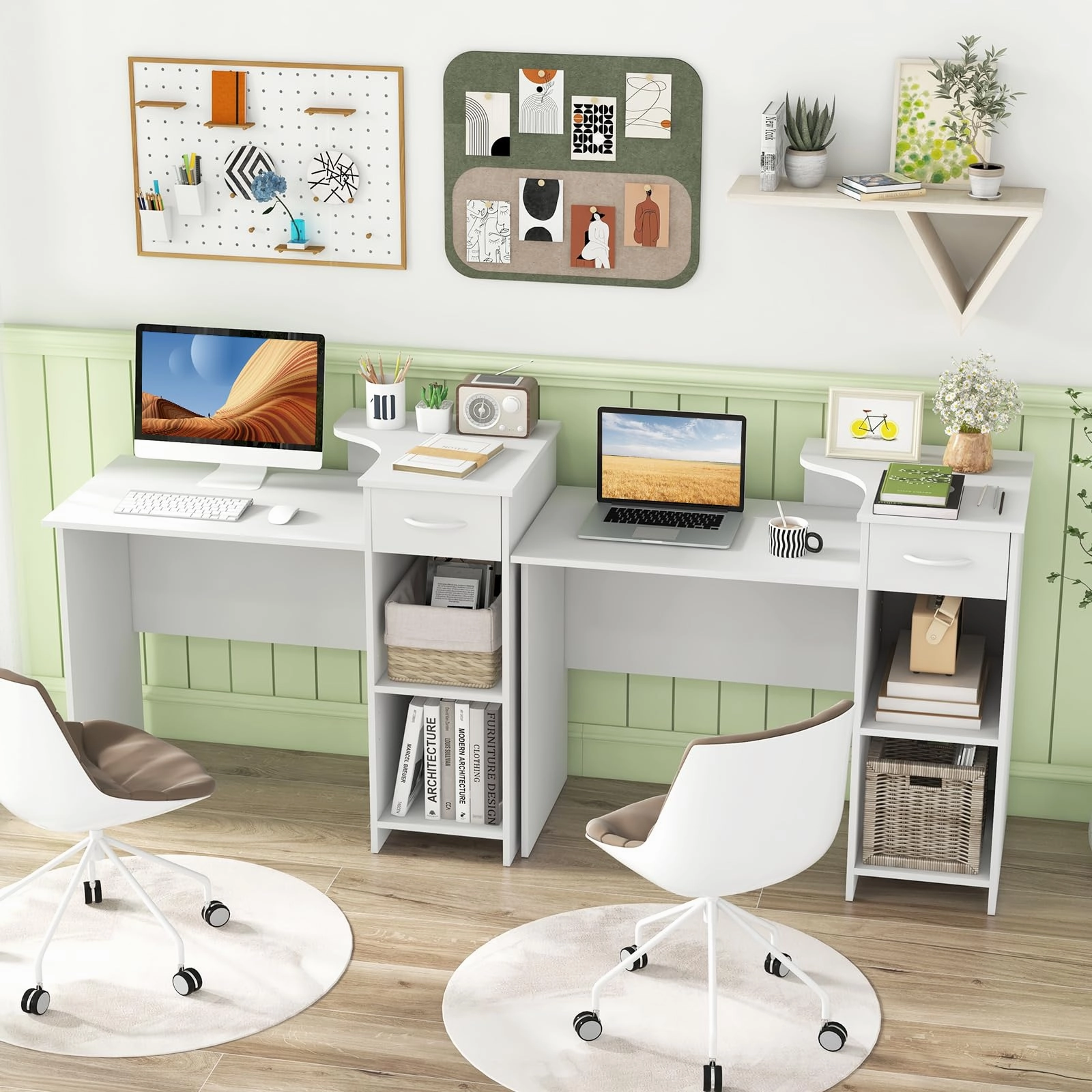 Giantex Computer Desk with Storage, Modern PC Laptop Table with 5-Position Adjustable Shelf