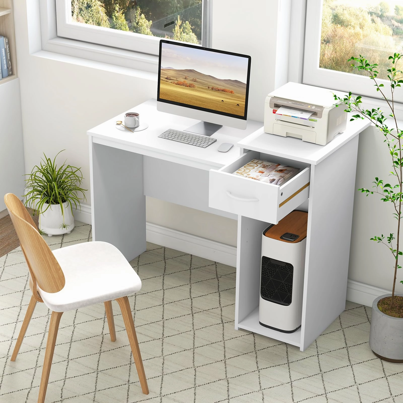 Giantex Computer Desk with Storage, Modern PC Laptop Table with Printer Shelf