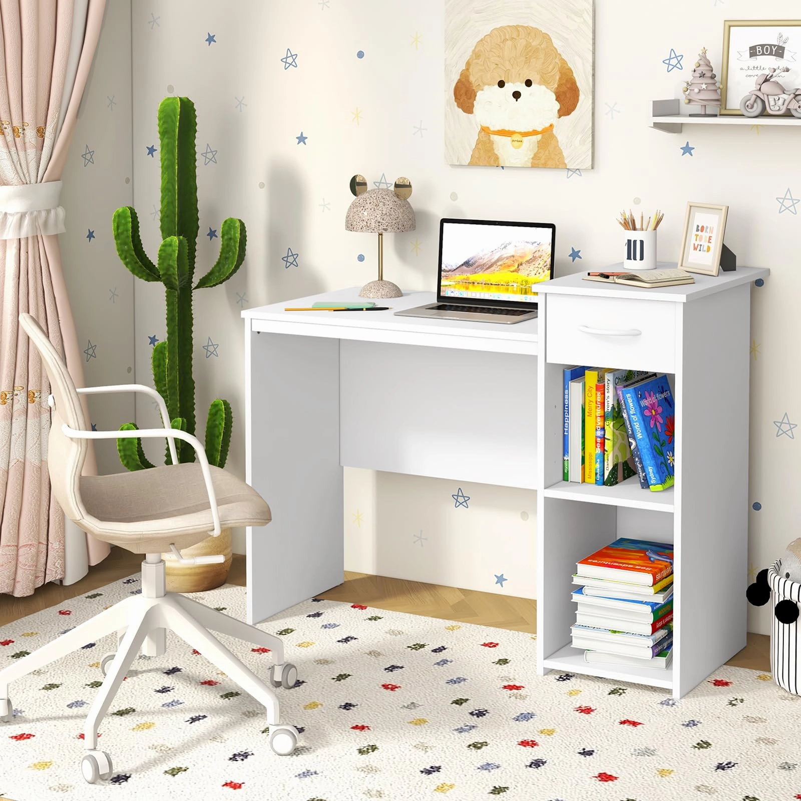 Giantex Computer Desk with Storage, Modern PC Laptop Table with Printer Shelf