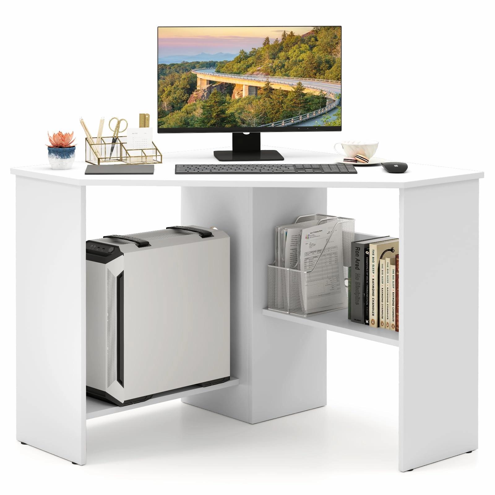 Giantex Computer Desk with Storage Shelves and CPU Stand
