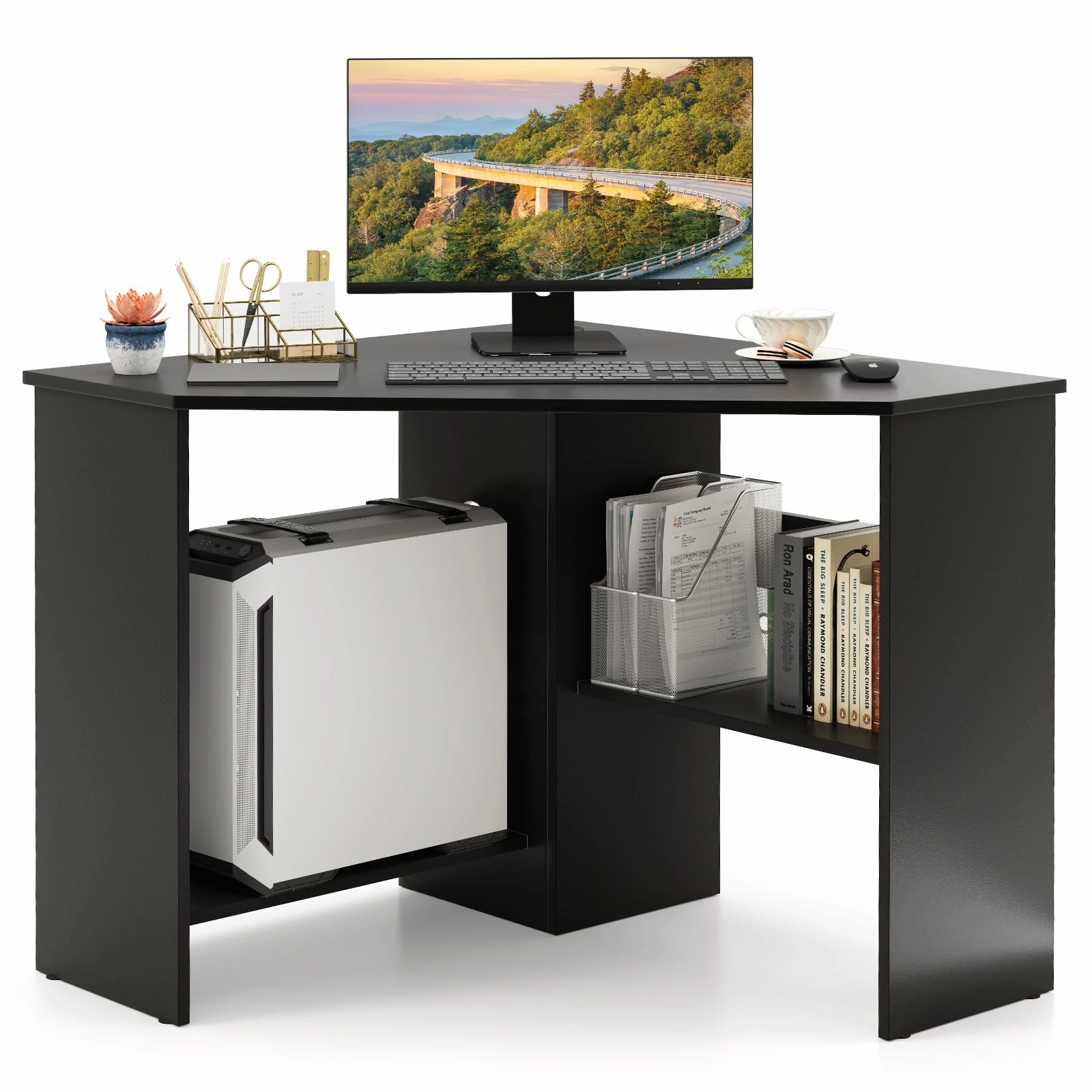 Giantex Computer Desk with Storage Shelves and CPU Stand