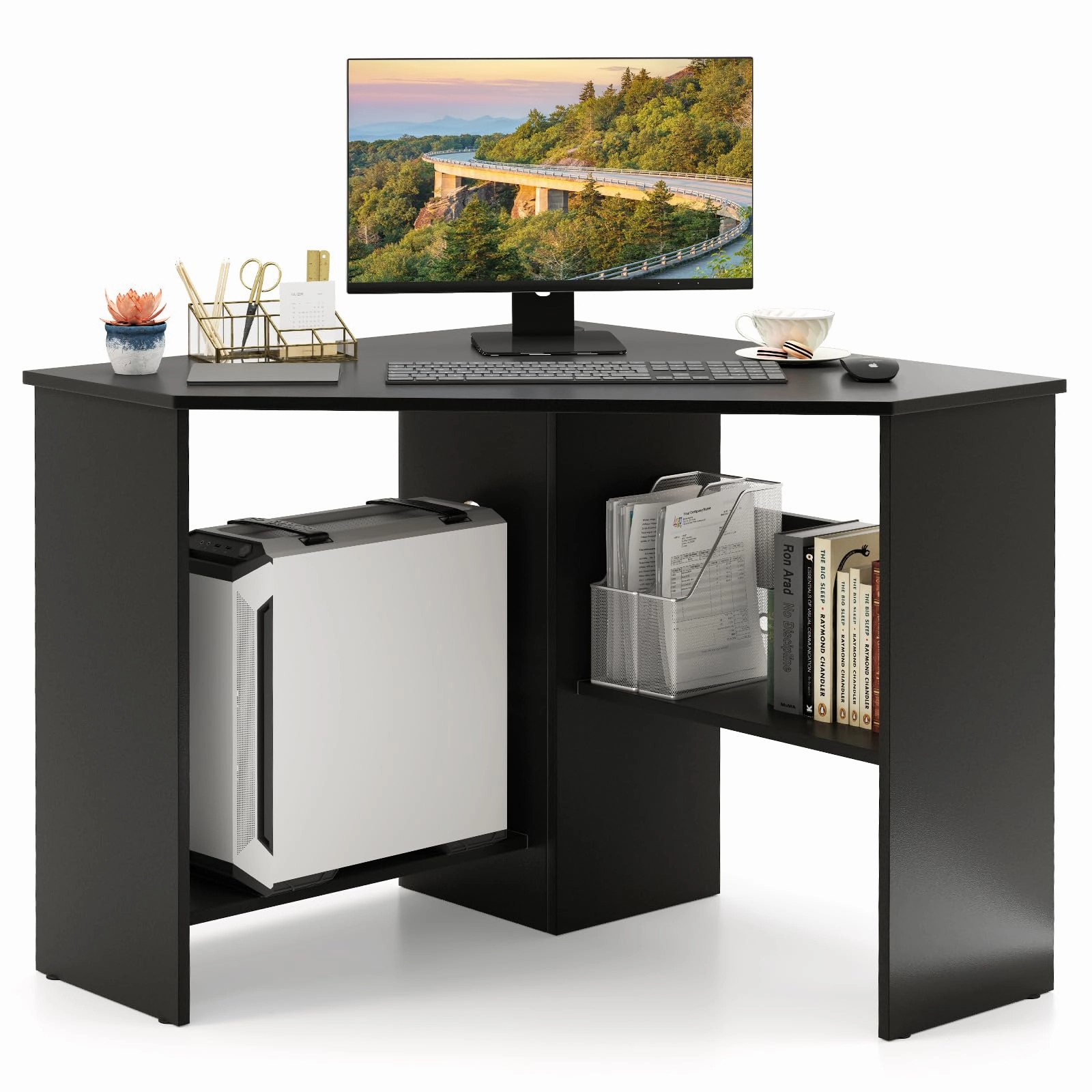 Giantex Computer Desk with Storage Shelves and CPU Stand