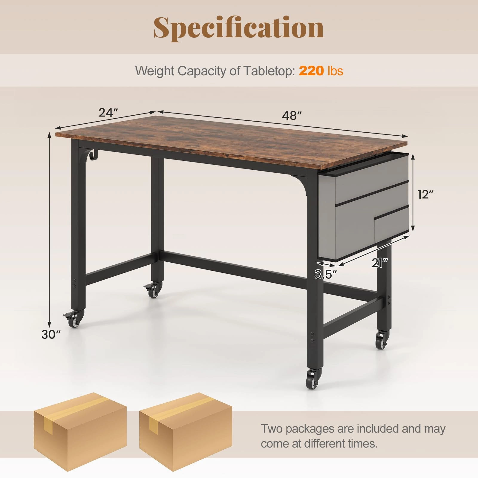 Giantex Conference Table, 48" Rectangular Mobile Meeting Room Desk with Removable Storage Bag & 2 Hanging Hooks