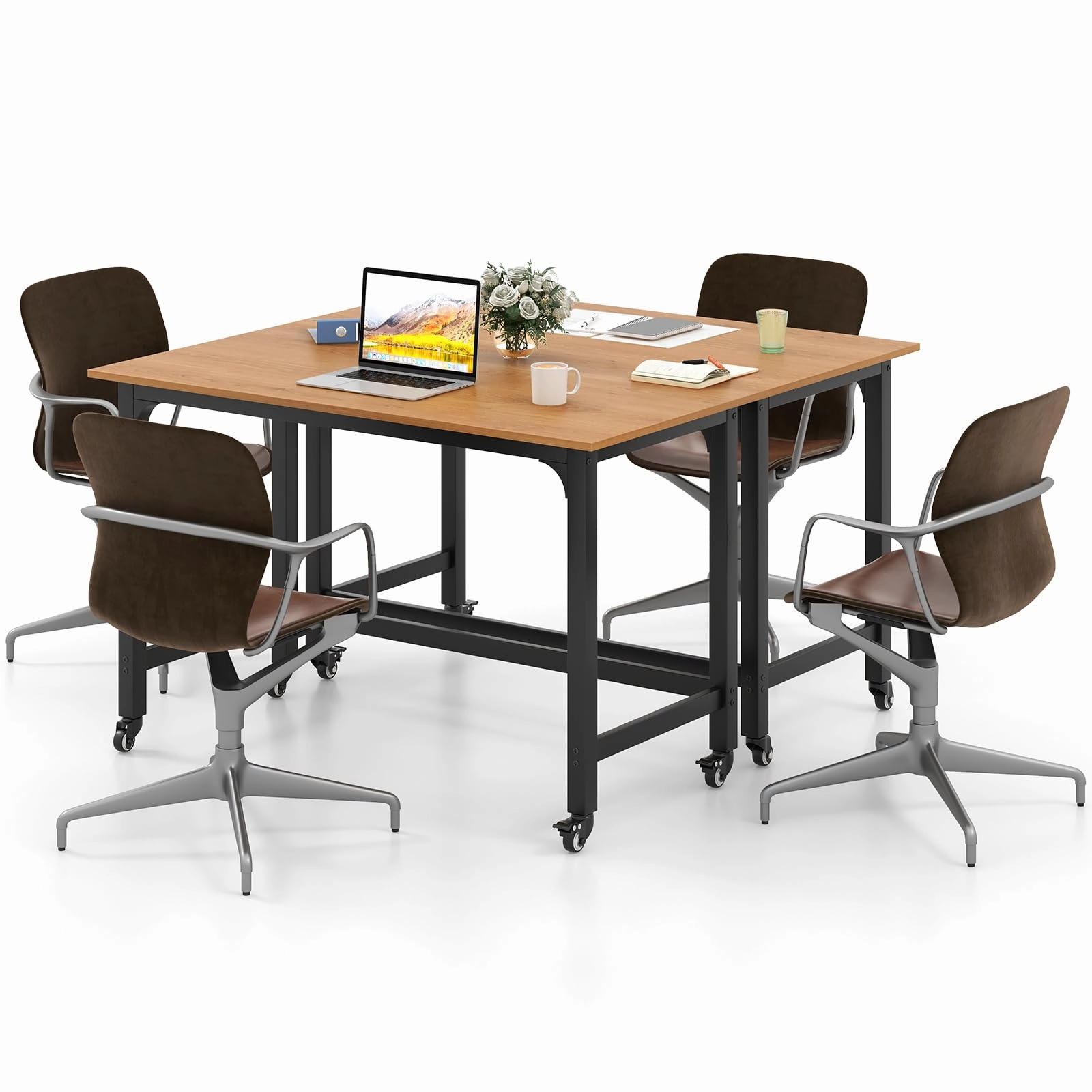 Giantex Conference Table, 48" Rectangular Mobile Meeting Room Desk with Removable Storage Bag & 2 Hanging Hooks