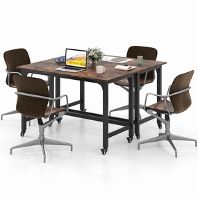 Giantex Conference Table, 48" Rectangular Mobile Meeting Room Desk with Removable Storage Bag & 2 Hanging Hooks throw pillow, fuzzy blanket