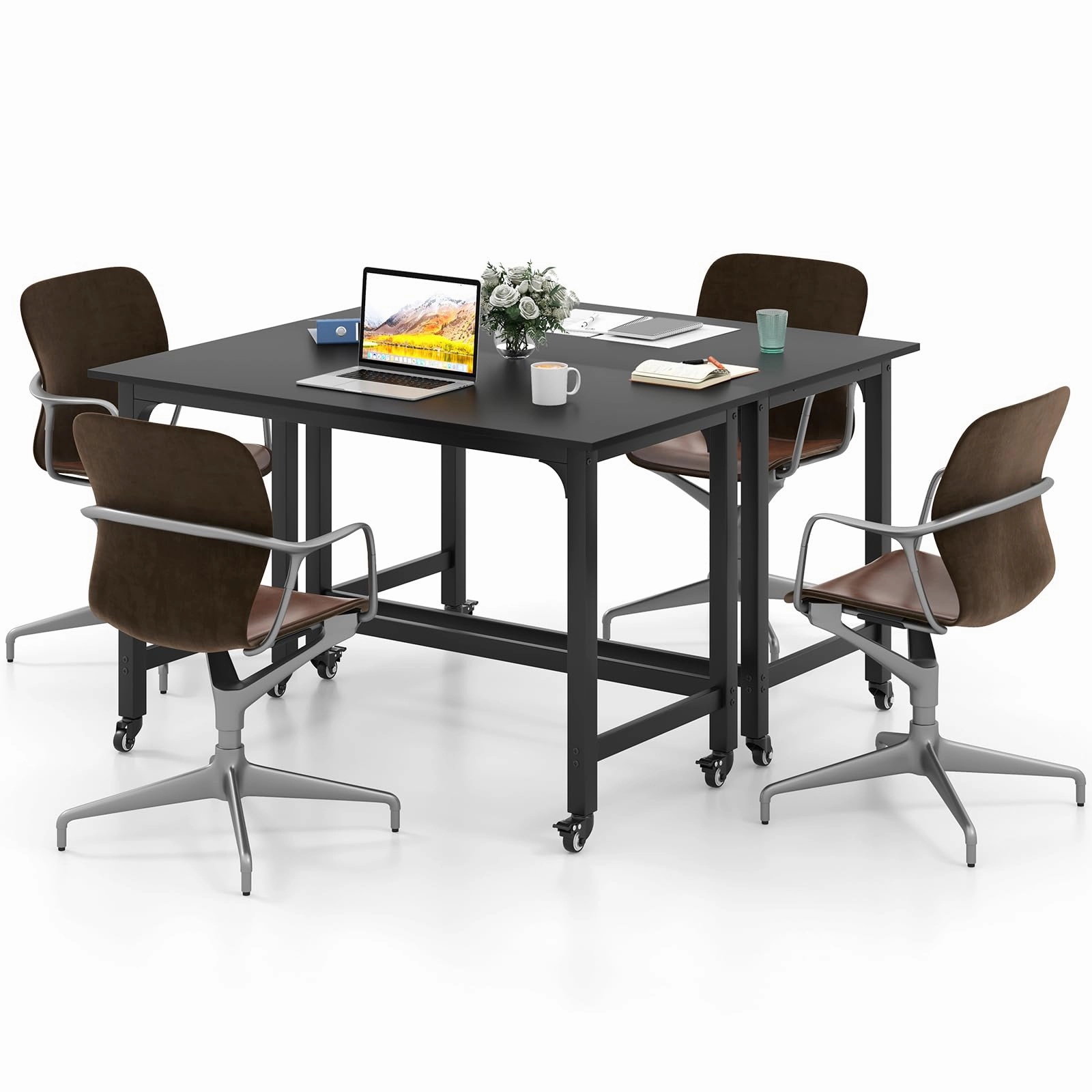 Giantex Conference Table, 48" Rectangular Mobile Meeting Room Desk with Removable Storage Bag & 2 Hanging Hooks