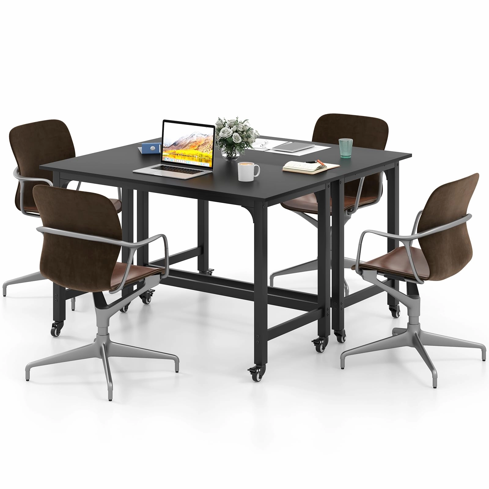 Giantex Conference Table, 48" Rectangular Mobile Meeting Room Desk with Removable Storage Bag & 2 Hanging Hooks
