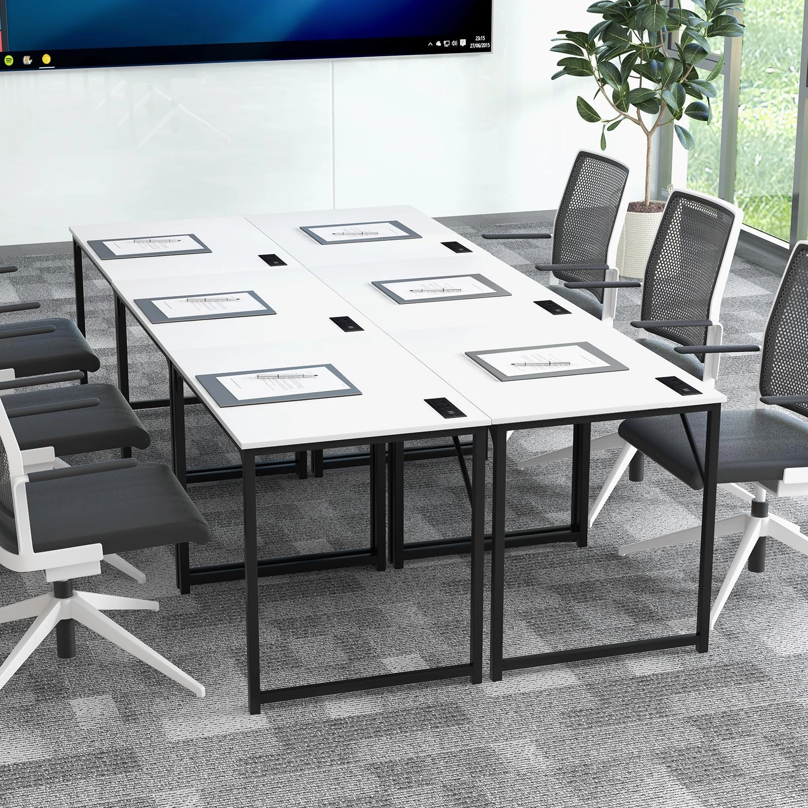 Giantex Conference Table with Charging Station, 2/4/6 PCS 32" x 24" Rectangular Meeting Room Desk with Storage Bag & Hook