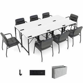Giantex Conference Table with Charging Station, 2/4/6 PCS 32" x 24" Rectangular Meeting Room Desk with Storage Bag & Hook patio decor, garden accessories