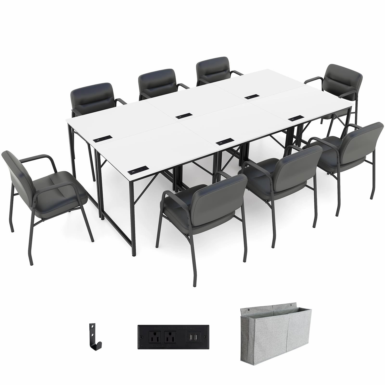 Giantex Conference Table with Charging Station, 2/4/6 PCS 32" x 24" Rectangular Meeting Room Desk with Storage Bag & Hook outdoor dining set, patio table