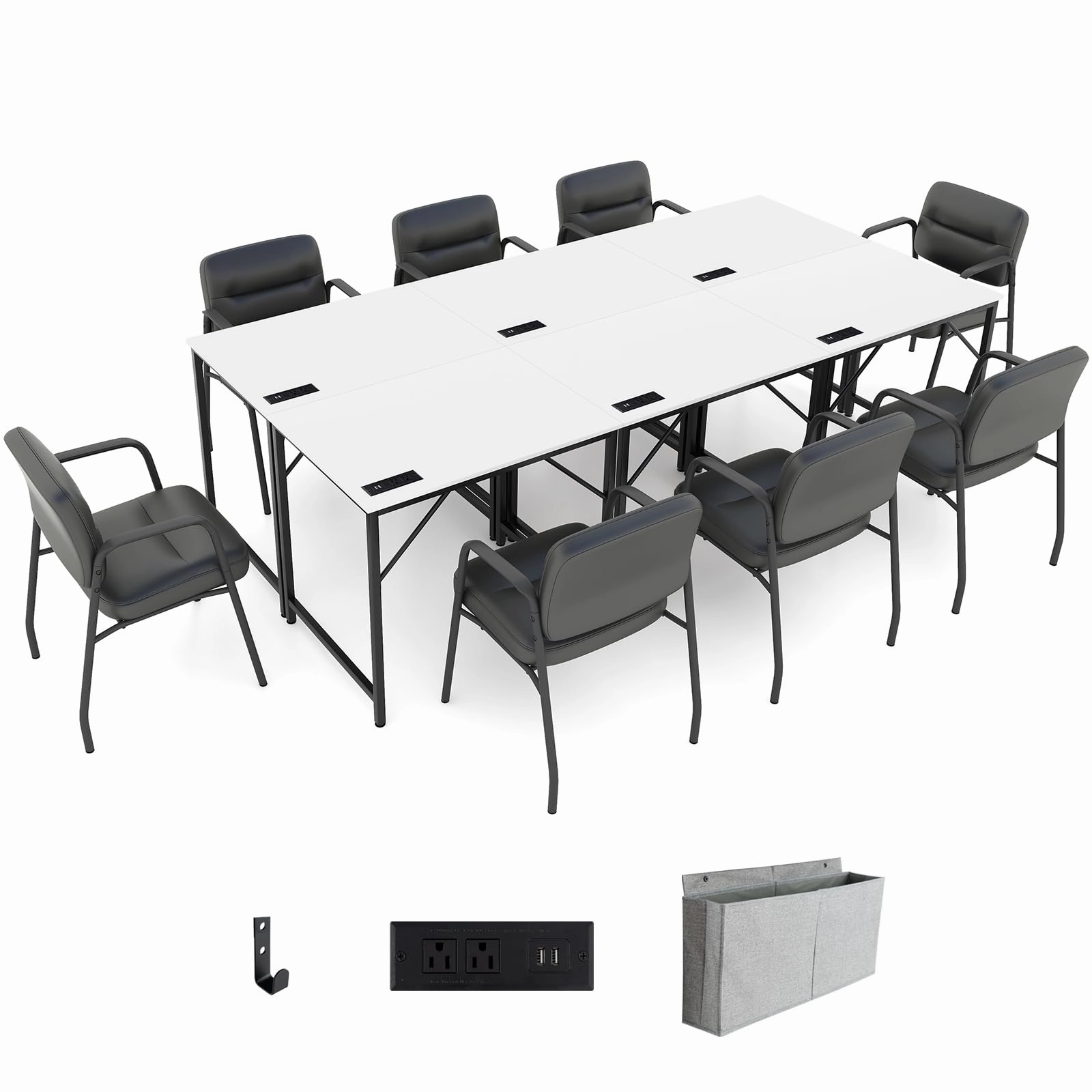 Giantex Conference Table with Charging Station, 2/4/6 PCS 32" x 24" Rectangular Meeting Room Desk with Storage Bag & Hook patio decor, garden accessories