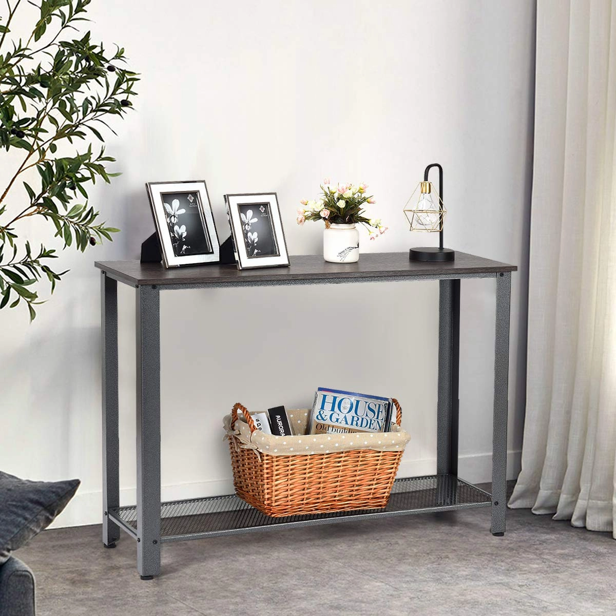 Giantex Console Sofa Table Wood W/Adjustable Feet and Storage Shelf