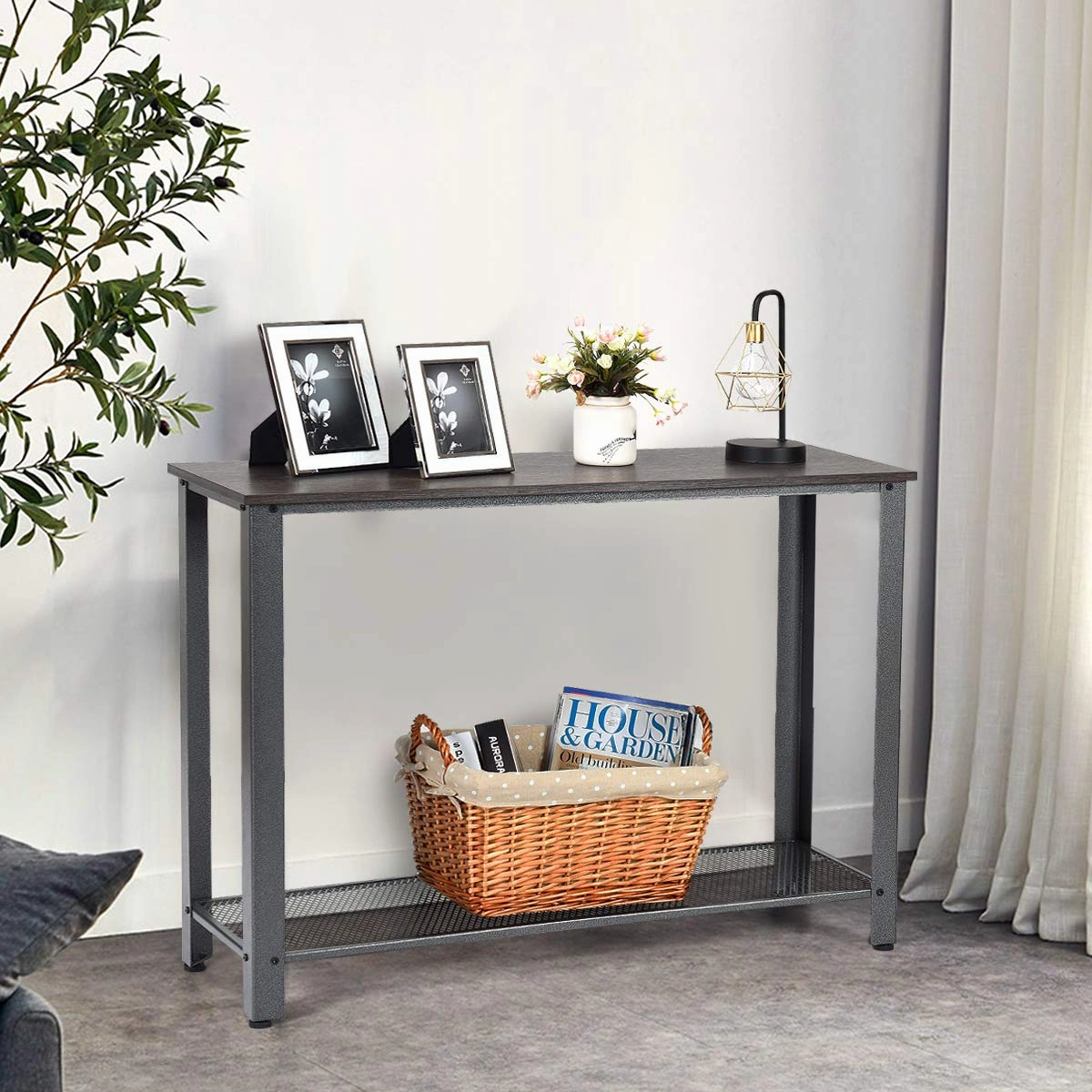 Giantex Console Sofa Table Wood W/Adjustable Feet and Storage Shelf