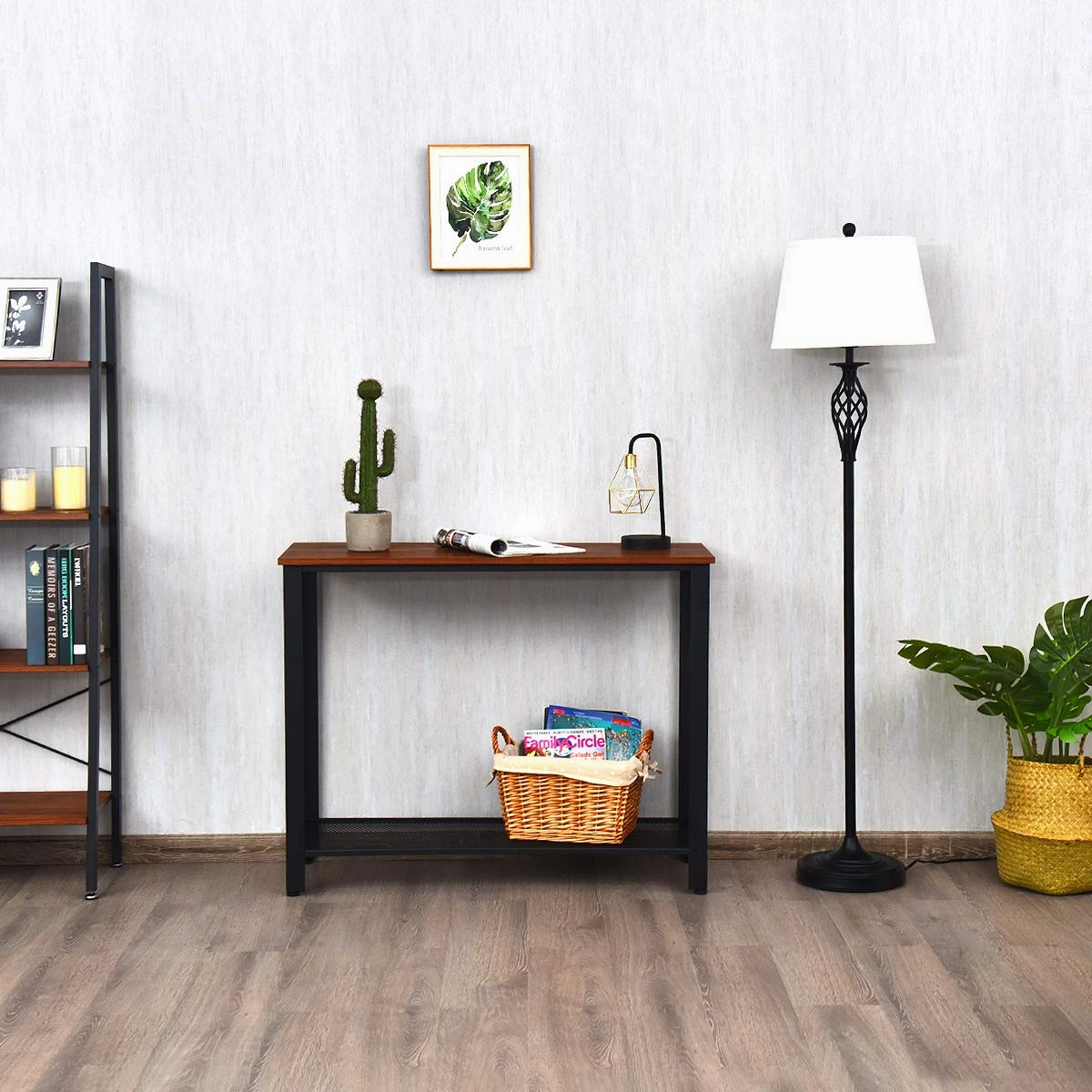 Giantex Console Sofa Table Wood W/Adjustable Feet and Storage Shelf
