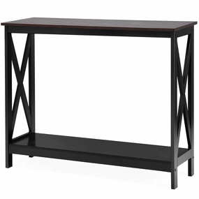 Giantex Console Table 2-Tier with Storage Shelf,X-Design Bookshelf cowhide rug, animal hide rug