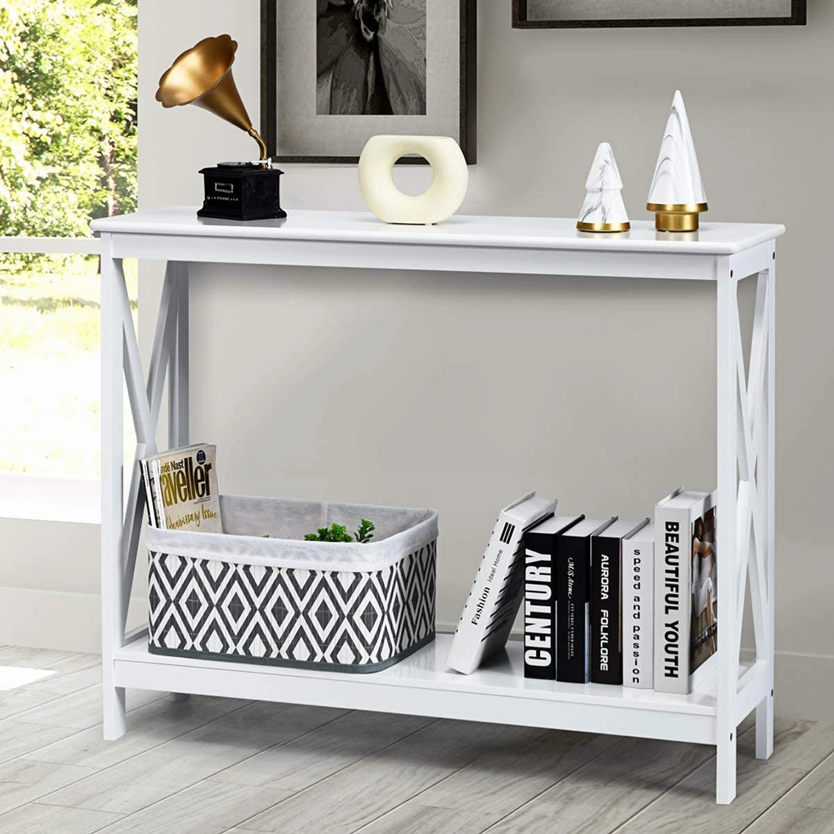 Giantex Console Table 2-Tier with Storage Shelf,X-Design Bookshelf