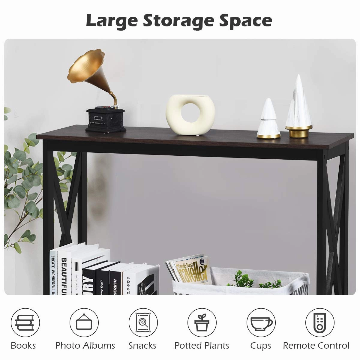 Giantex Console Table 2-Tier with Storage Shelf,X-Design Bookshelf
