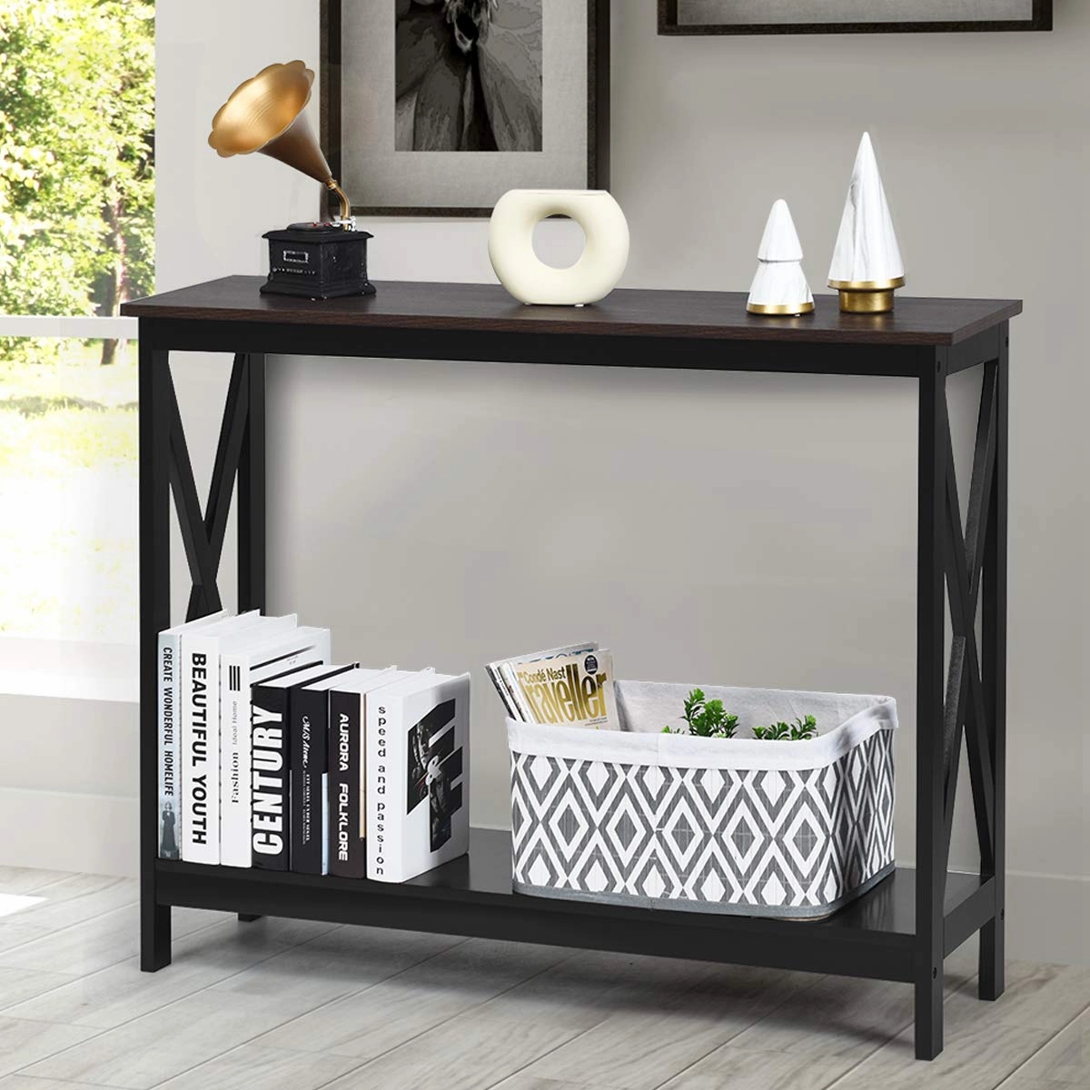 Giantex Console Table 2-Tier with Storage Shelf,X-Design Bookshelf