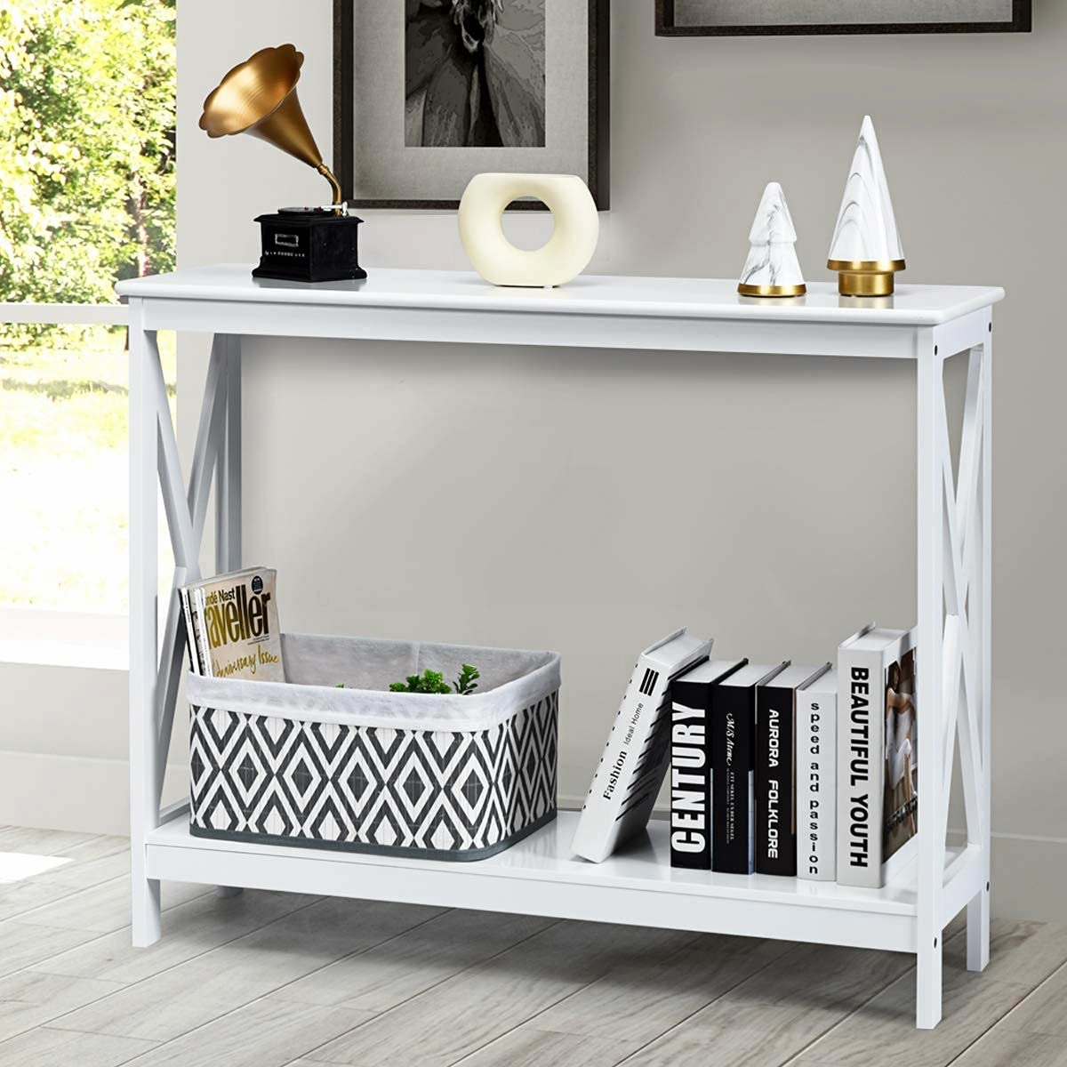 Giantex Console Table 2-Tier with Storage Shelf,X-Design Bookshelf