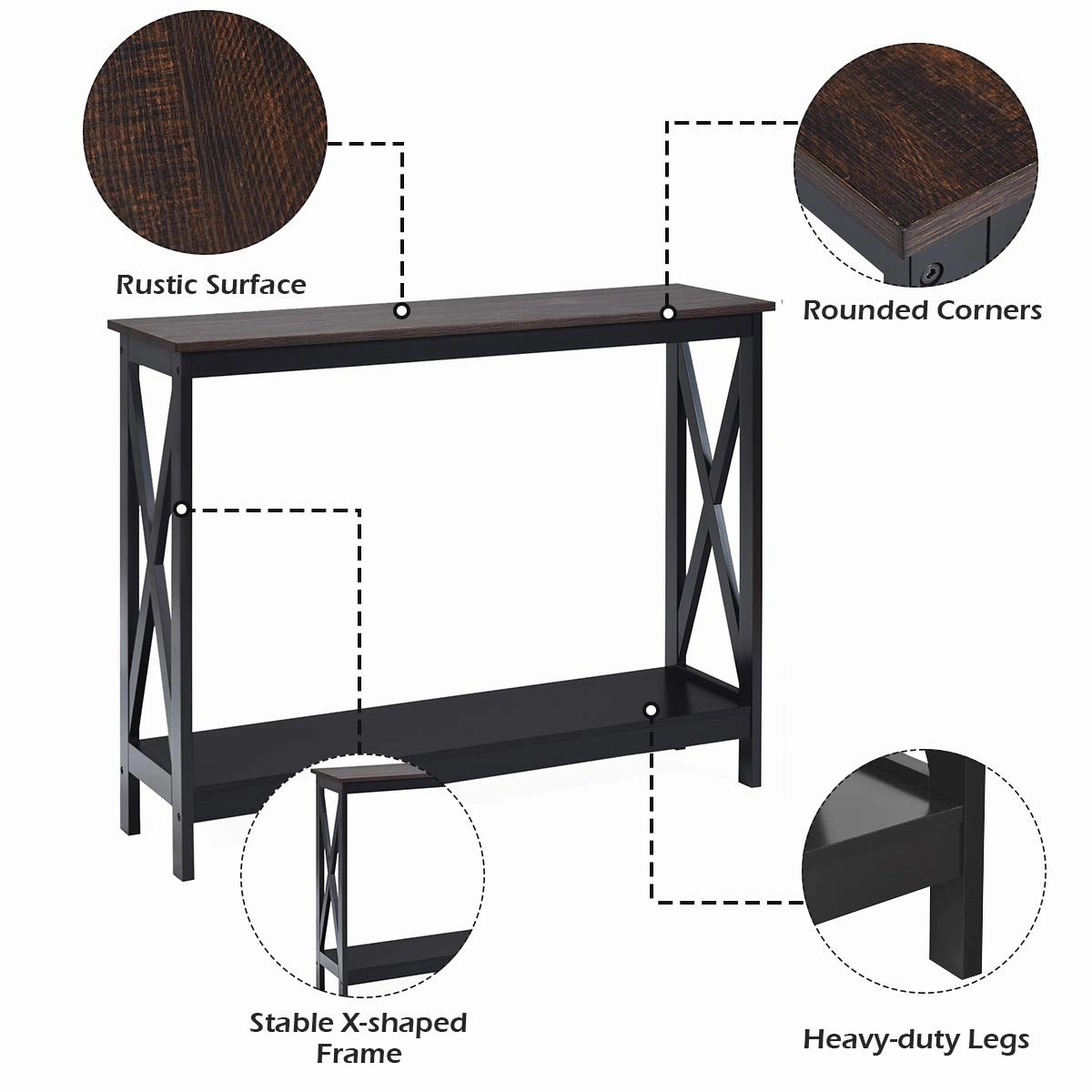 Giantex Console Table 2-Tier with Storage Shelf,X-Design Bookshelf