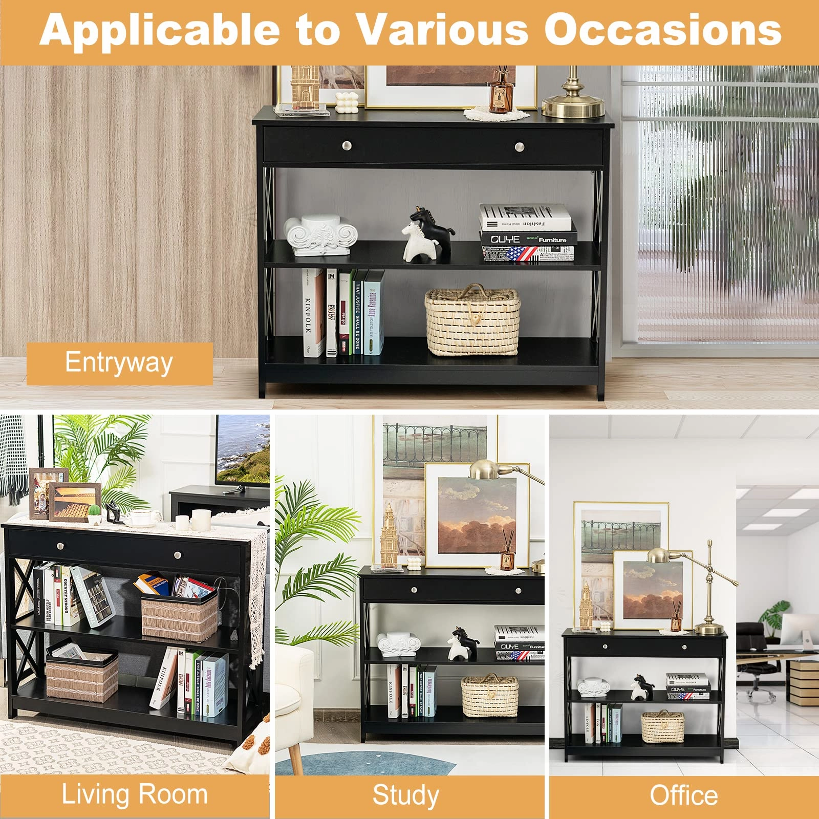 Giantex Console Table 3-Tier W/Drawer and Storage Shelves