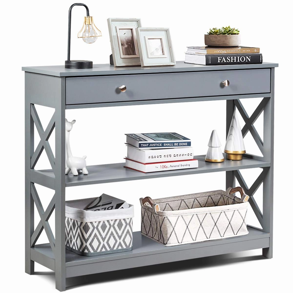 Giantex Console Table 3-Tier W/Drawer and Storage Shelves