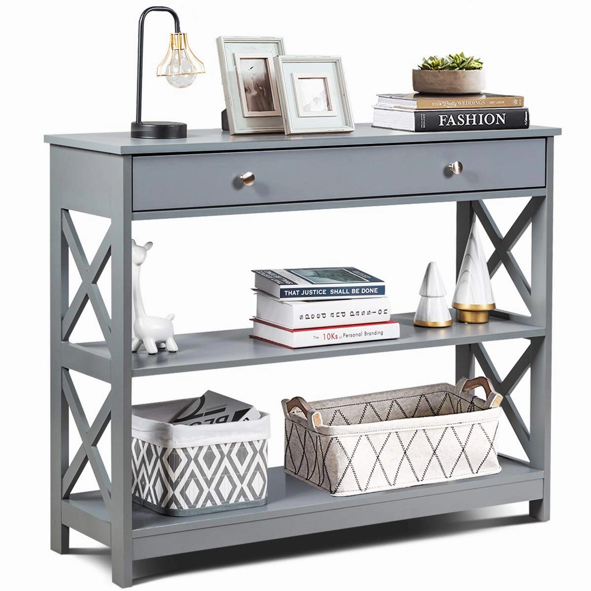 Giantex Console Table 3-Tier W/Drawer and Storage Shelves