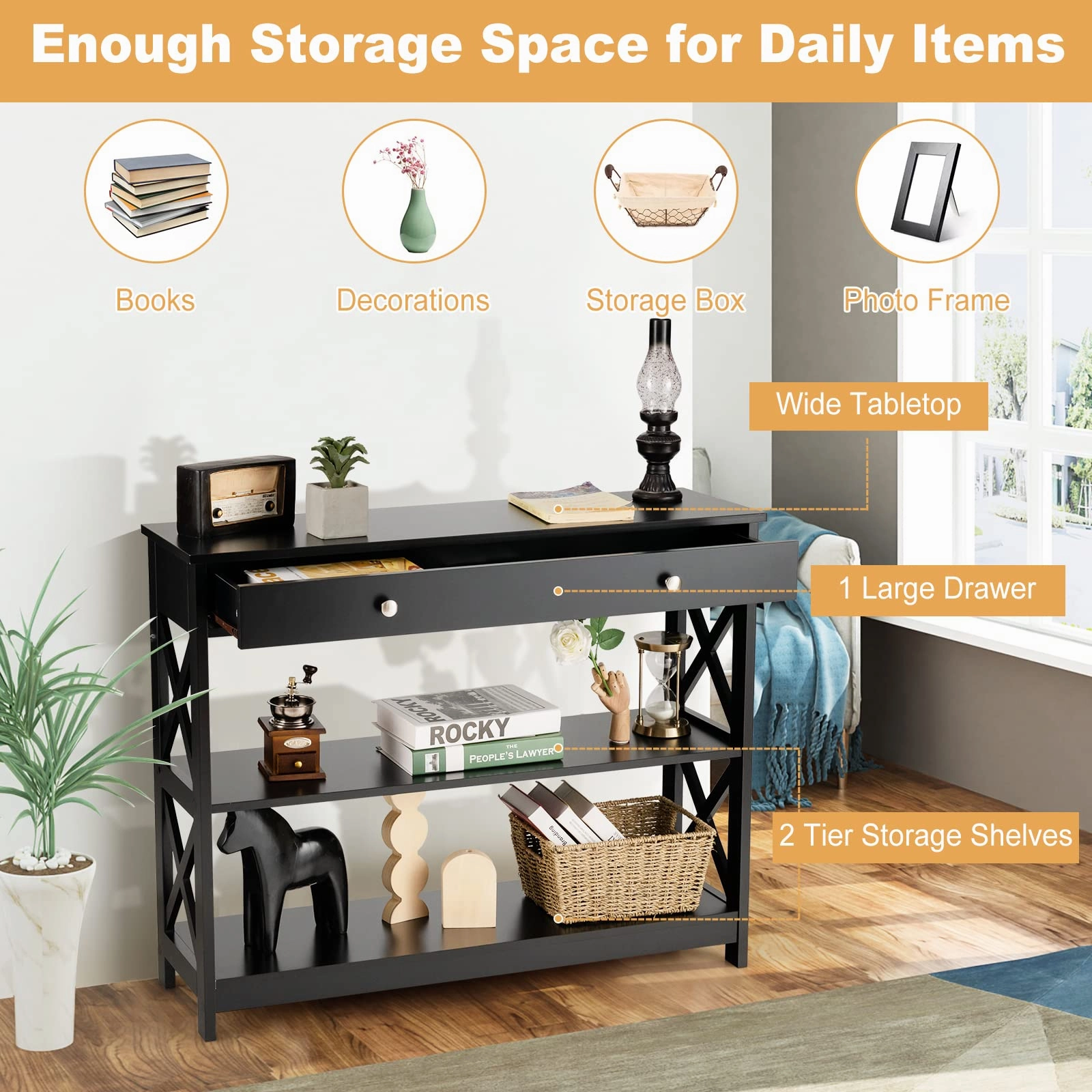 Giantex Console Table 3-Tier W/Drawer and Storage Shelves