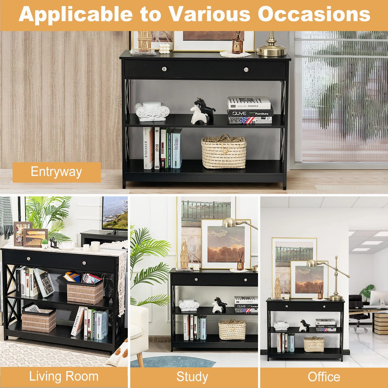 Giantex Console Table 3-Tier W/Drawer and Storage Shelves