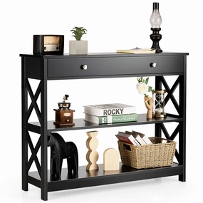 Giantex Console Table 3-Tier W/Drawer and Storage Shelves cowhide rug, animal hide rug