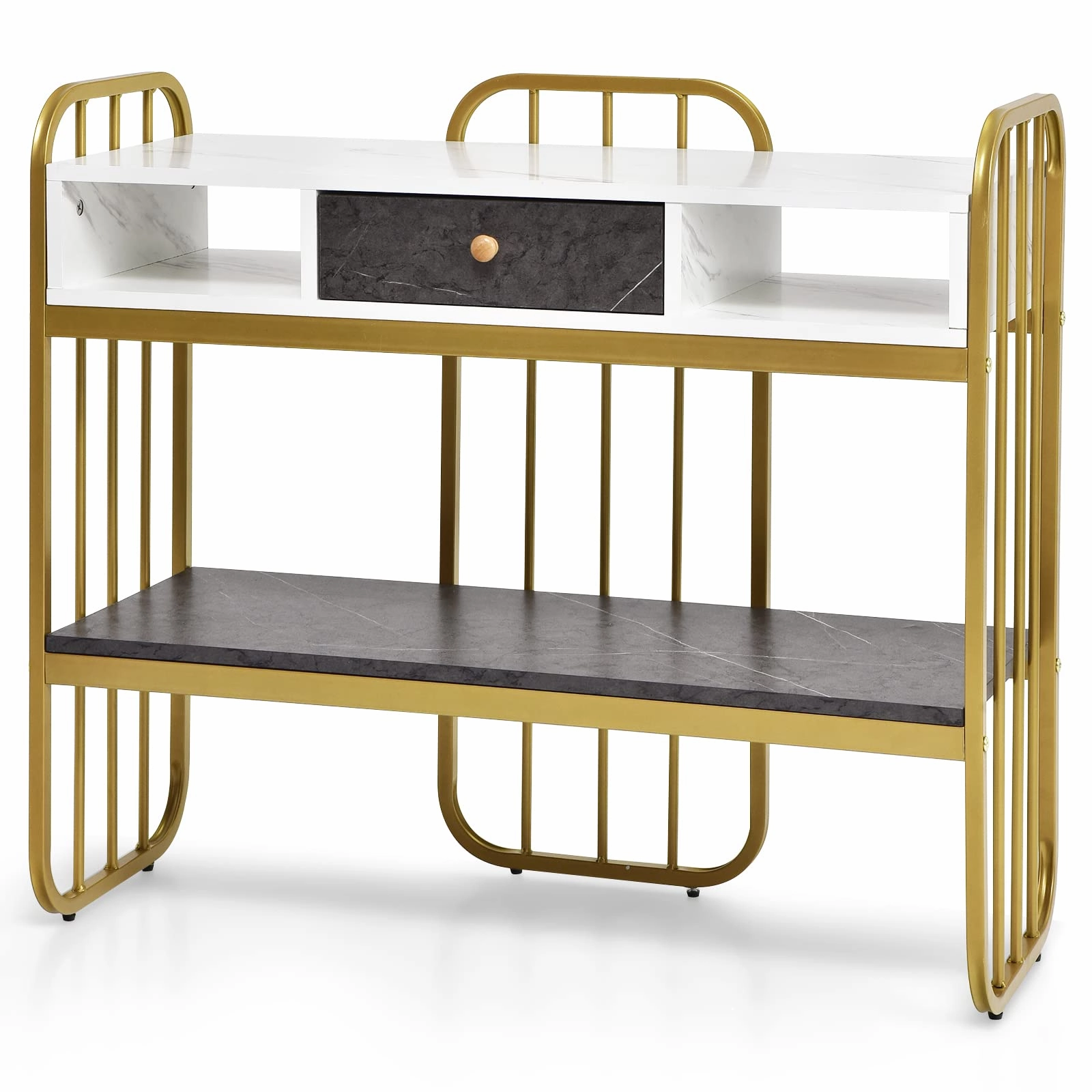 Giantex Console Table for Entryway, Sofa Table with Drawer, Storage Shelf, Metal Frame(Gold) cowhide rug, animal hide rug