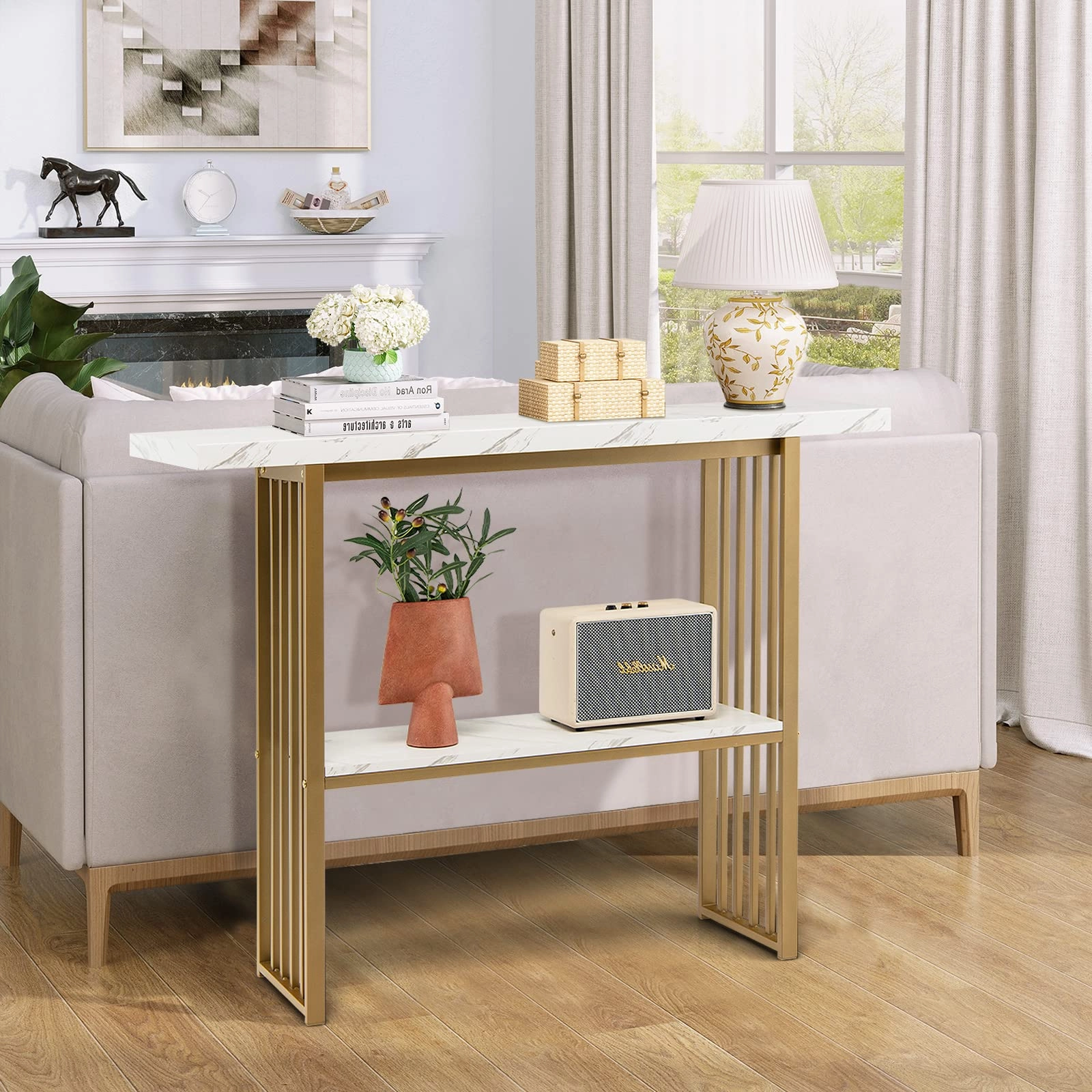 Giantex Console Table Sofa Table - 48" Faux Marble Entryway Table