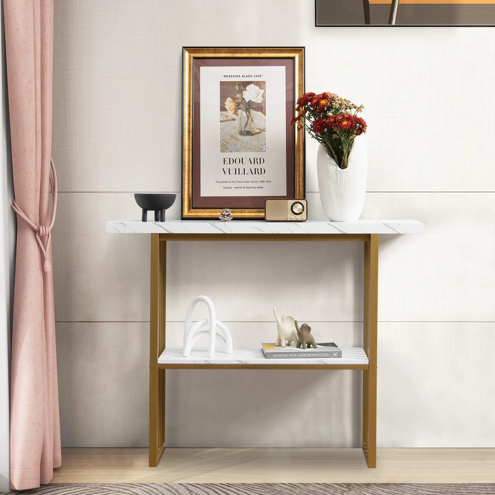 Giantex Console Table Sofa Table - 48" Faux Marble Entryway Table