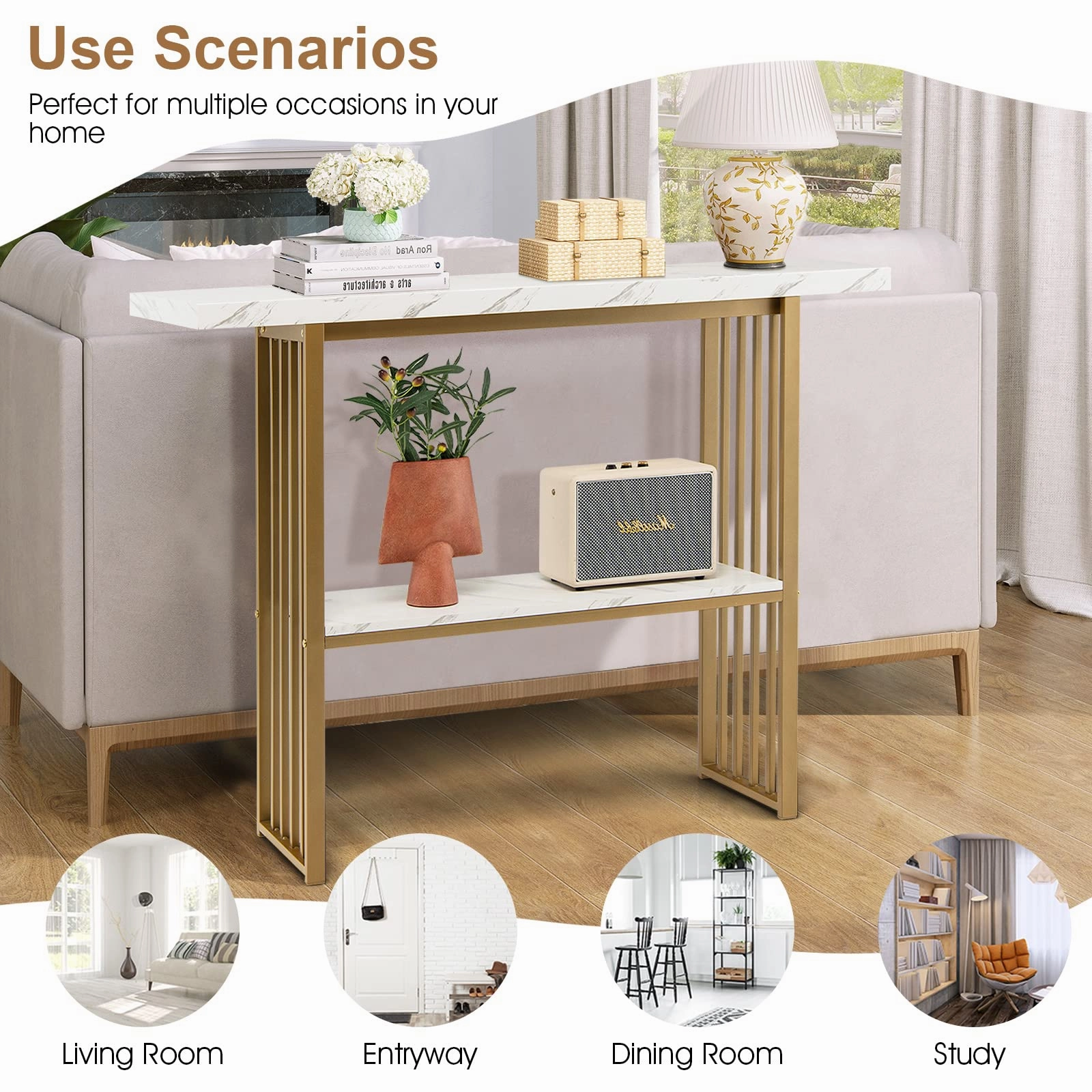 Giantex Console Table Sofa Table - 48" Faux Marble Entryway Table