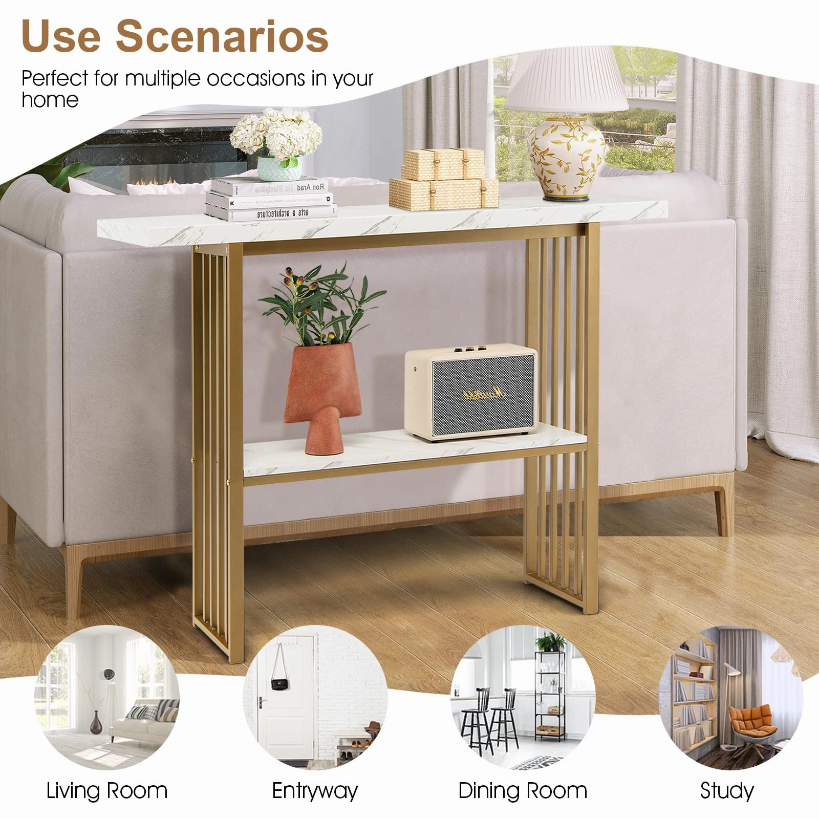 Giantex Console Table Sofa Table - 48" Faux Marble Entryway Table