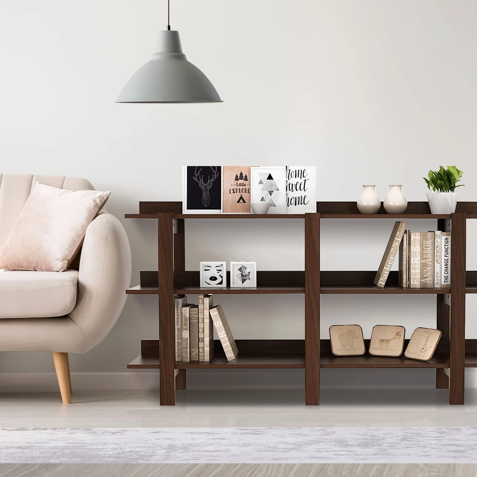 Giantex Console Table, Vintage 59inch Long Sofa Table with 3-Tier Open Shelf