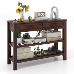 Giantex Console Table with 2 Drawers, 3-Tier Narrow Entryway Table with Storage cowhide rug, animal hide rug