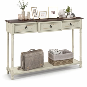 Giantex Console Table with 3 Storage Drawers - Entry Table, Rustic Farmhouse Entryway Table with Open Storage Shelf cowhide rug, animal hide rug