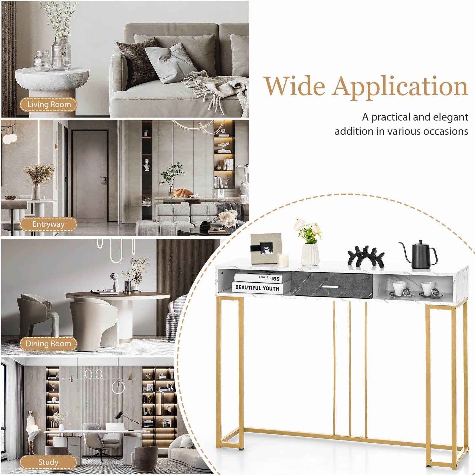 Giantex Console Table with Drawer - Sofa Side Table with Anti-Toppling Device & Adjustable Foot Pads