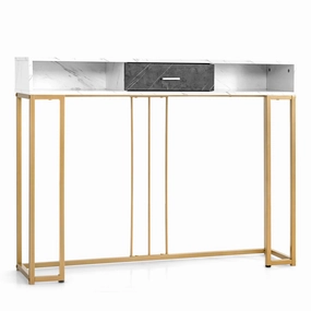Giantex Console Table with Drawer - Sofa Side Table with Anti-Toppling Device & Adjustable Foot Pads cowhide rug, animal hide rug