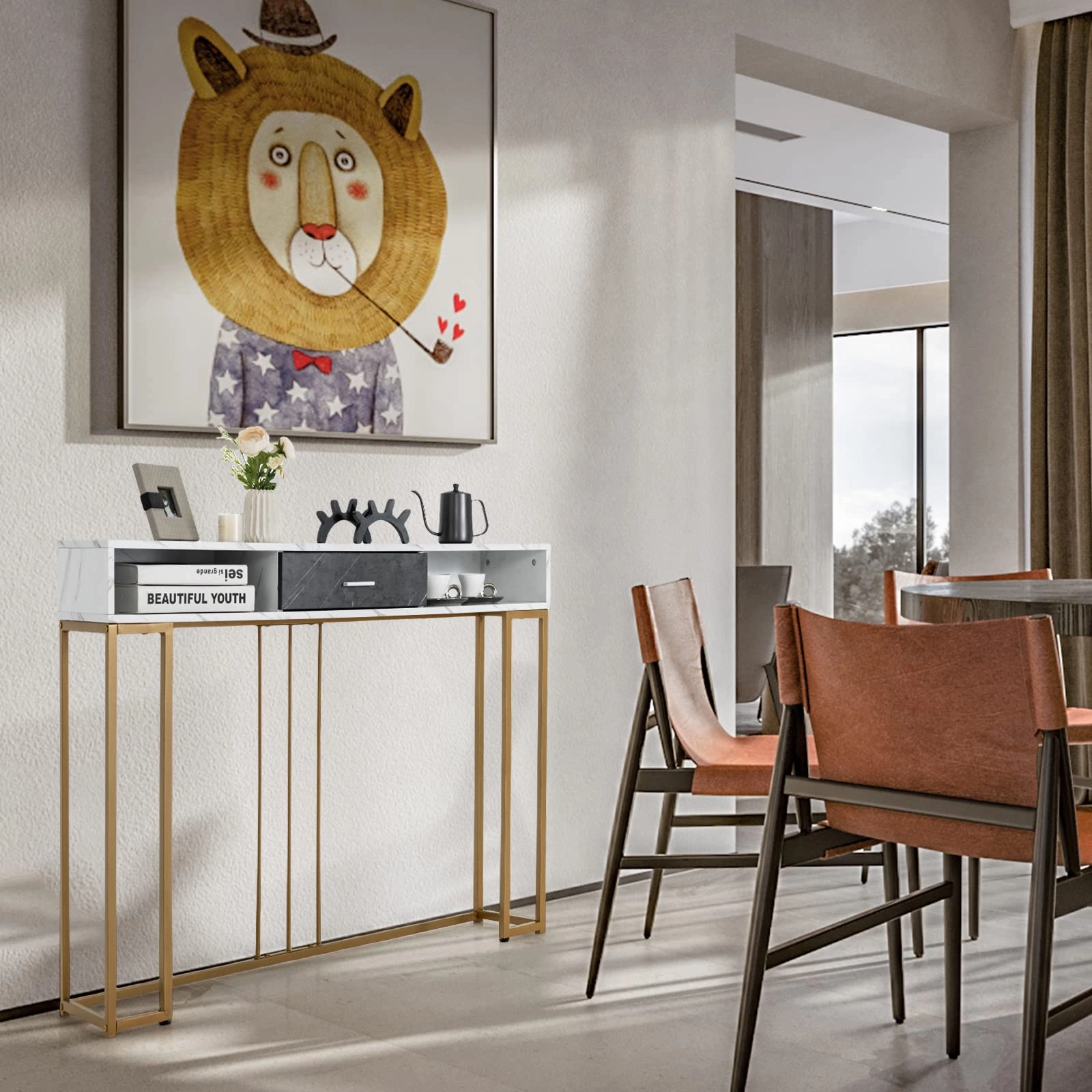 Giantex Console Table with Drawer - Sofa Side Table with Anti-Toppling Device & Adjustable Foot Pads