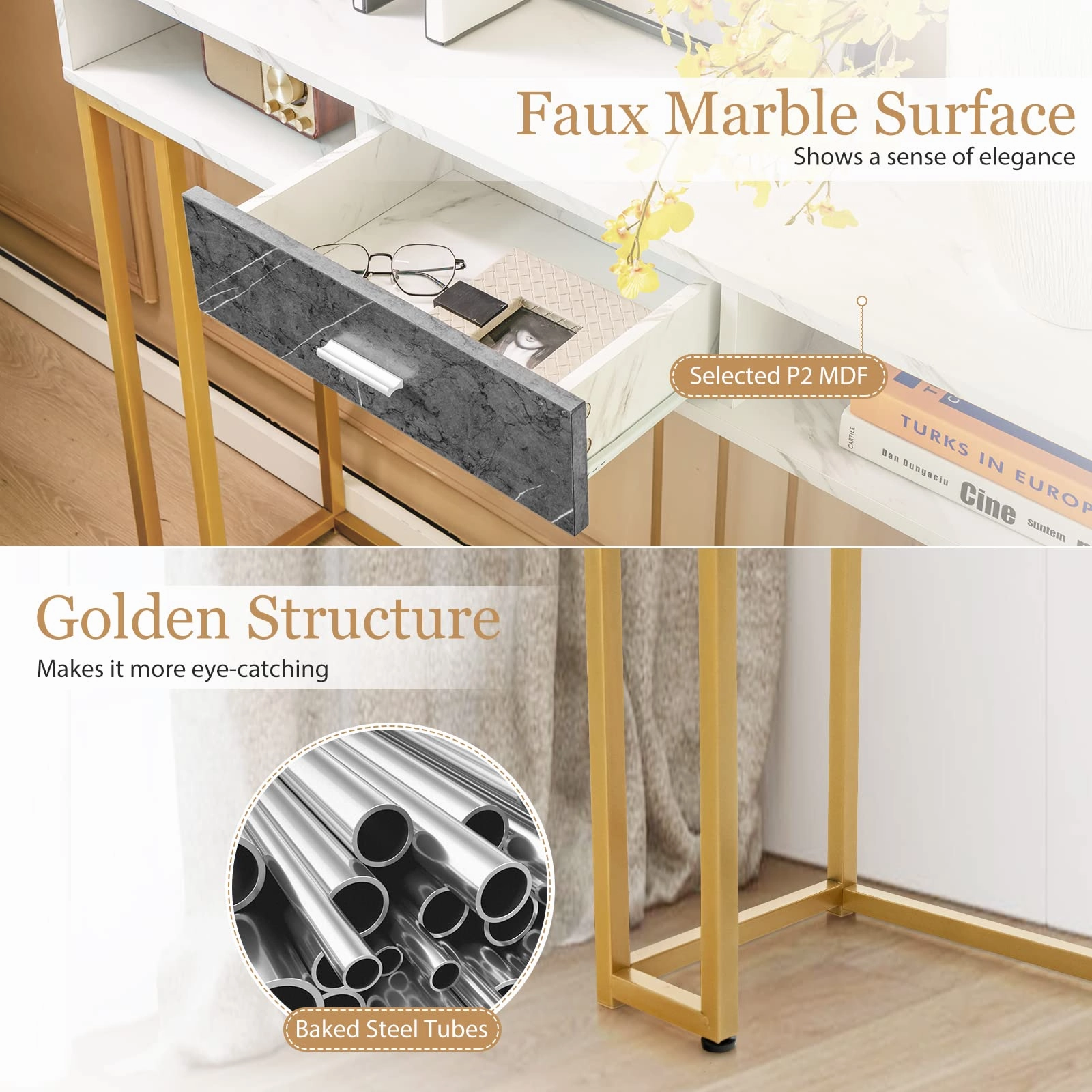 Giantex Console Table with Drawer - Sofa Side Table with Anti-Toppling Device & Adjustable Foot Pads