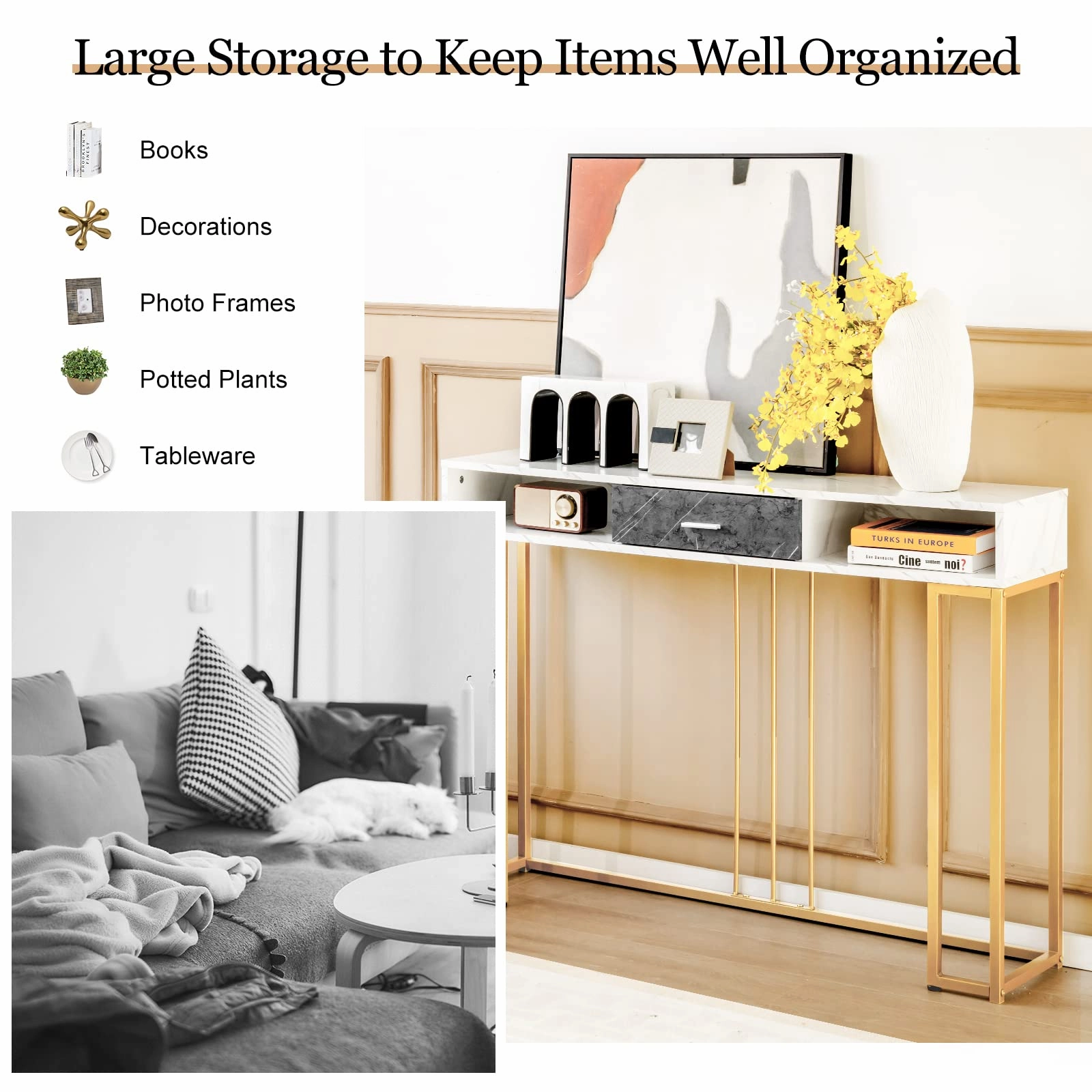 Giantex Console Table with Drawer - Sofa Side Table with Anti-Toppling Device & Adjustable Foot Pads